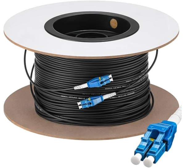 Fiber Lc to Lc Outdoor Armored Fiber Optic Internet Cable 9/125um Lc Single Mode Duplex Fiber Cable Jumper, Compatible with OS1/OS2, Low Friction LSZH, Black